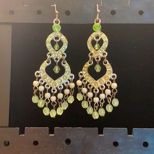 Light lime green and silver chandelier earrings